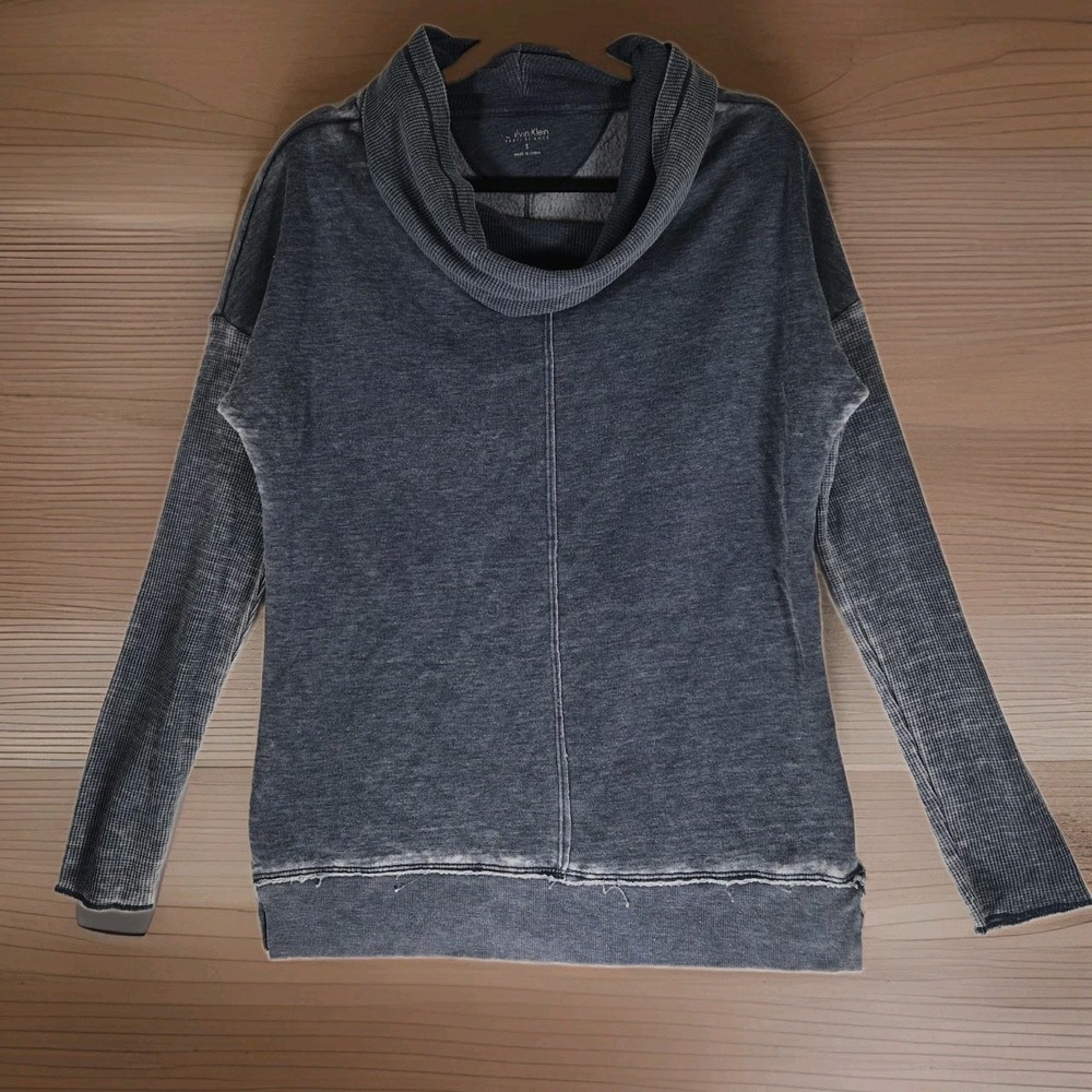 Calvin Klein Performance Cowl Neck Pullover Sweatshirt Gray Burnout Thermal...